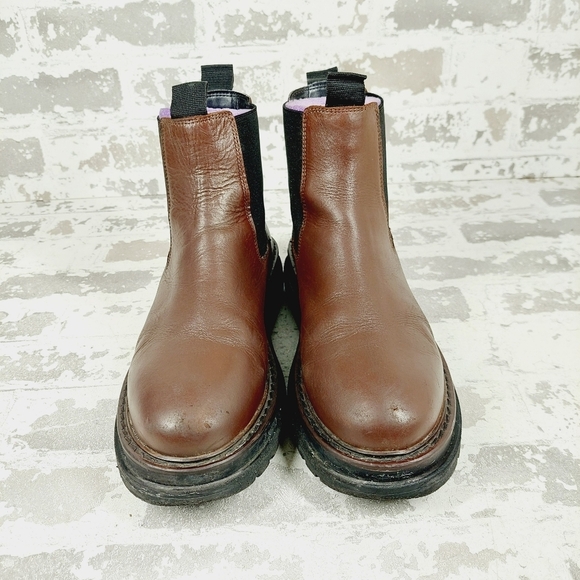 ASOS Brown & Black Leather Chunky Chelsea Ankle Boots F884 - Picture 3 of 12